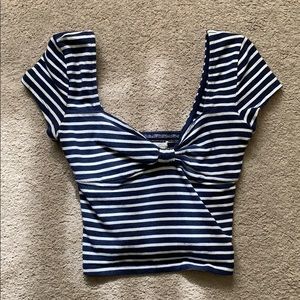 Abercrombie blue white striped crop top size XS